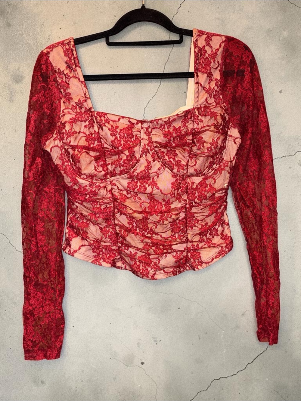 Y2K style Madden Girl Red Lace Long-Sleeve Corset Top